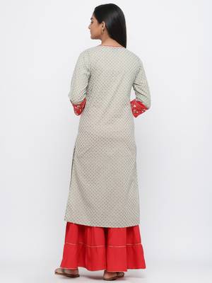 Green printed cotton palazzo-kurta 5