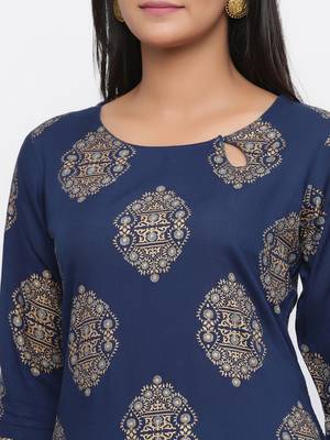 Navy blue printed rayon palazzo-kurta 2