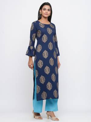 Navy blue printed rayon palazzo-kurta 1