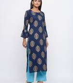 Navy blue printed rayon palazzo-kurta