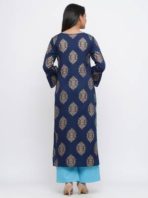 Navy blue printed rayon palazzo-kurta 5