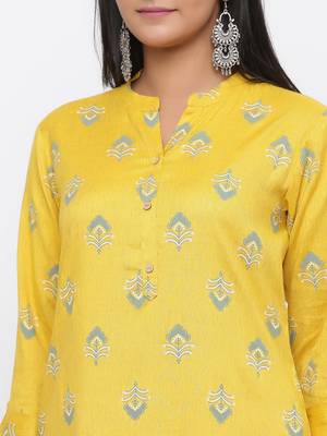 Yellow printed rayon kurti-trouser 2