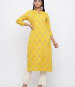 Yellow printed rayon kurti-trouser