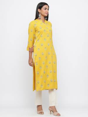 Yellow printed rayon kurti-trouser 4