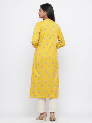 Yellow printed rayon kurti-trouser 5