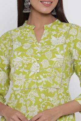Green printed cotton palazzo-kurta 2
