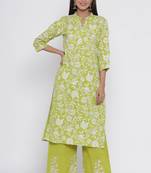 Green printed cotton palazzo-kurta