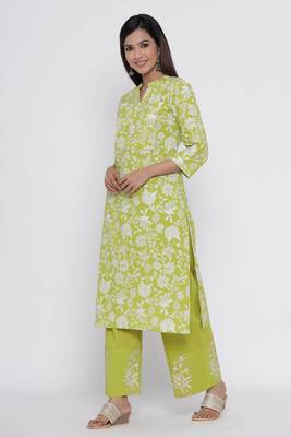 Green printed cotton palazzo-kurta 3
