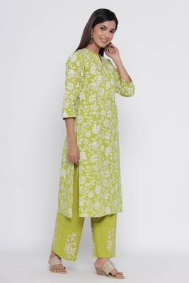 Green printed cotton palazzo-kurta 4
