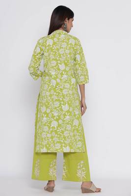 Green printed cotton palazzo-kurta 5