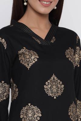 Black printed rayon palazzo-kurta 2