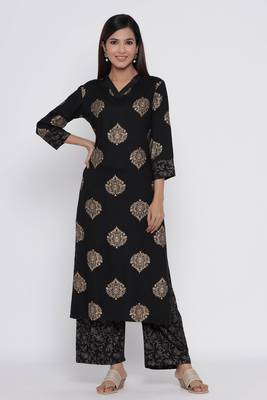 Black printed rayon palazzo-kurta 3