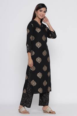 Black printed rayon palazzo-kurta 1