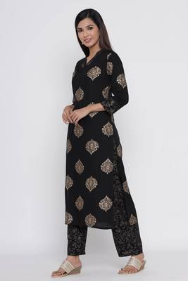 Black printed rayon palazzo-kurta 4