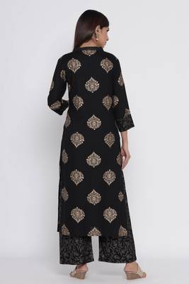 Black printed rayon palazzo-kurta 5
