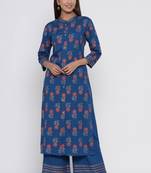 Blue printed rayon palazzo-kurta