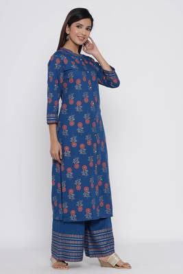 Blue printed rayon palazzo-kurta 3