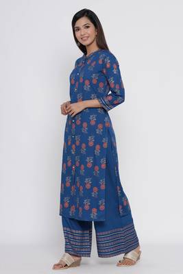 Blue printed rayon palazzo-kurta 4