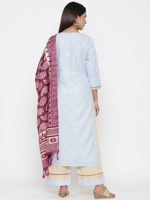 Blue printed cotton kurta-sets 5