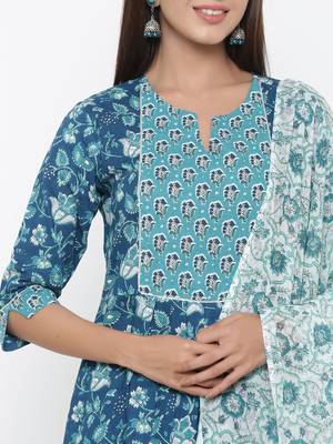 Sea green printed cotton kurta-sets 2