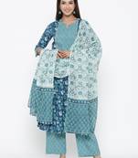 Sea green printed cotton kurta-sets
