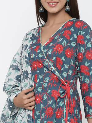 Green printed cotton kurta-sets 2