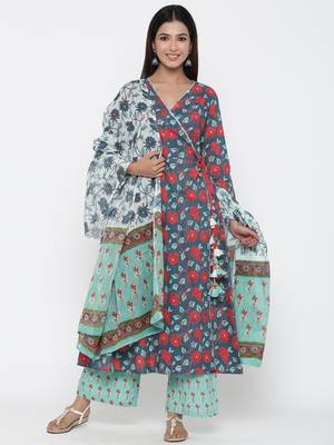 Green printed cotton kurta-sets 1
