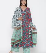 Green printed cotton kurta-sets
