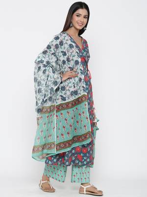 Green printed cotton kurta-sets 4