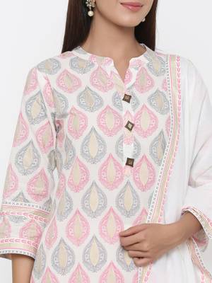 Off white printed cotton kurta-sets 2