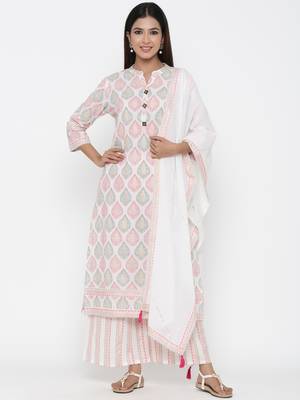 Off white printed cotton kurta-sets 1