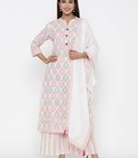 Off white printed cotton kurta-sets