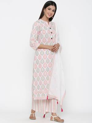 Off white printed cotton kurta-sets 4