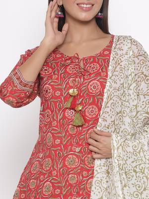 Red printed cotton palazzo-kurta 2