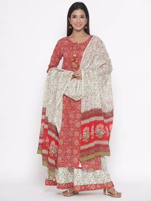 Red printed cotton palazzo-kurta 1