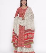 Red printed cotton palazzo-kurta