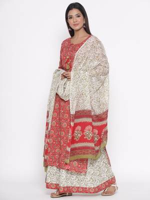 Red printed cotton palazzo-kurta 3