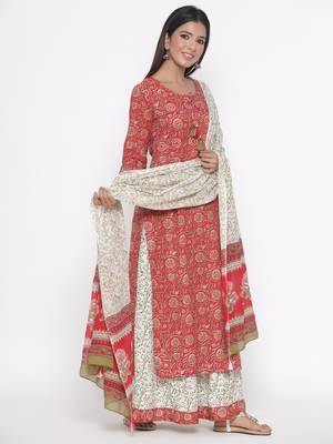 Red printed cotton palazzo-kurta 4