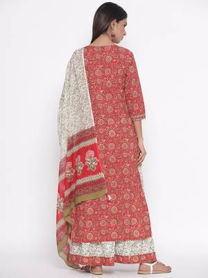 Red printed cotton palazzo-kurta 5