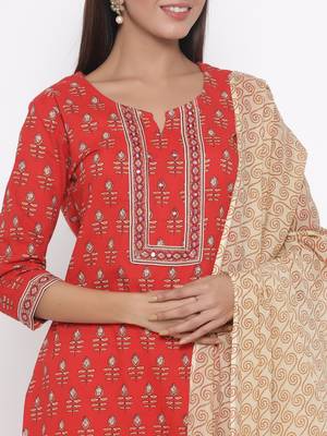 Red printed cotton palazzo-kurta 2