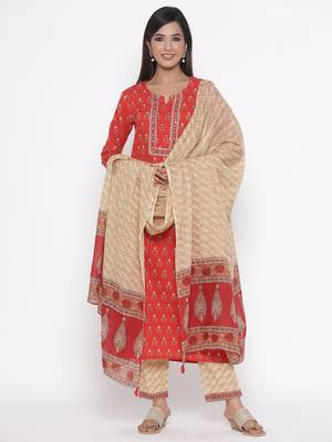 Red printed cotton palazzo-kurta 3