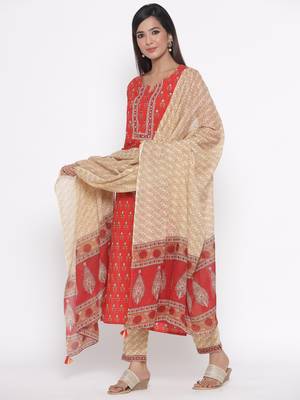 Red printed cotton palazzo-kurta 1