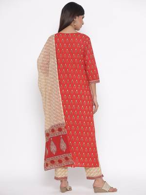 Red printed cotton palazzo-kurta 5
