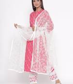 Pink embroidered cotton palazzo-kurta
