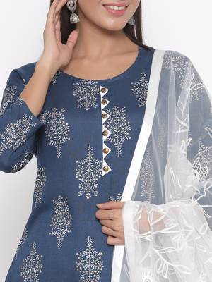 Blue printed cotton palazzo-kurta 2