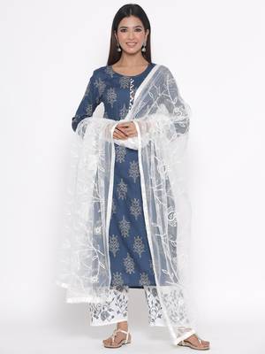 Blue printed cotton palazzo-kurta 1