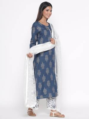 Blue printed cotton palazzo-kurta 3
