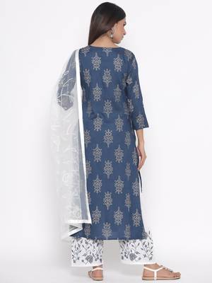 Blue printed cotton palazzo-kurta 5