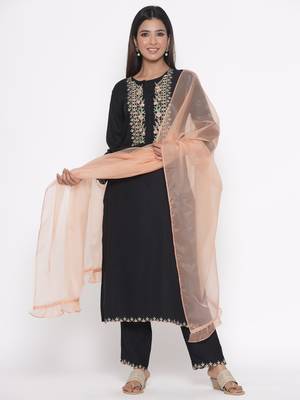 Black embroidered cotton palazzo-kurta 1