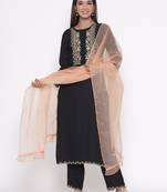 Black embroidered cotton palazzo-kurta